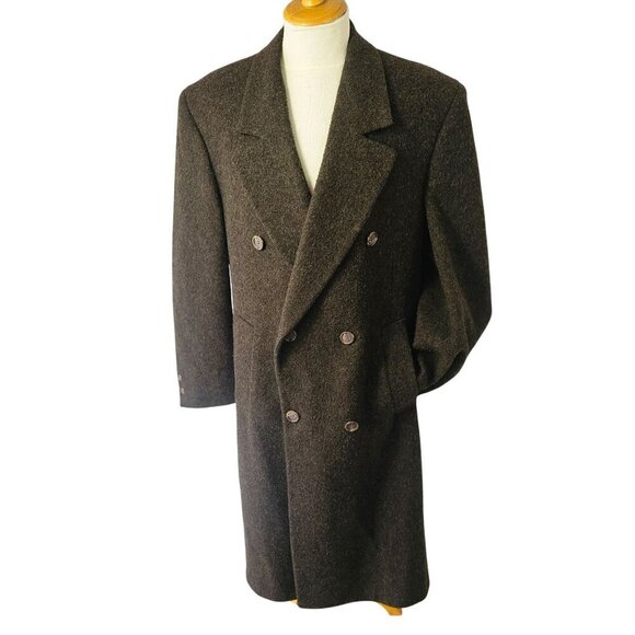 Pierre Cardin 60s 70s Heavy Double-Breast Coat Mens Sz L Brown Wool Notch Lapel - Picture 2 of 11